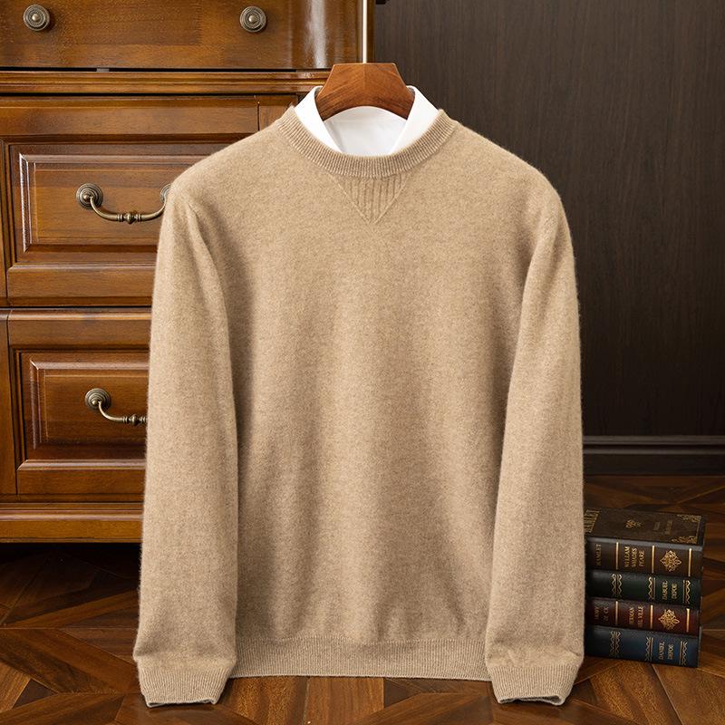 Men's Classic Round Neck Cashmere Pullover: Business Casual Long Sleeve Warm Base Layer Sweater