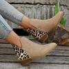 Leopard Winter Sexy Women Ankle Boots Autumn PU Female Short Zip Chelsea Boots Retro Round Toe Square Heel Size 36-43