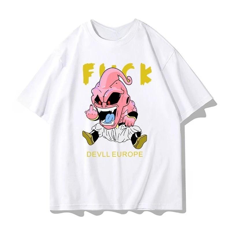Футболка с графическим принтом Dragon Ball Kid Buu Devil Europe Meme, Дерзкий Аниме Оверсайз Черная Унисекс Уличная Одежда