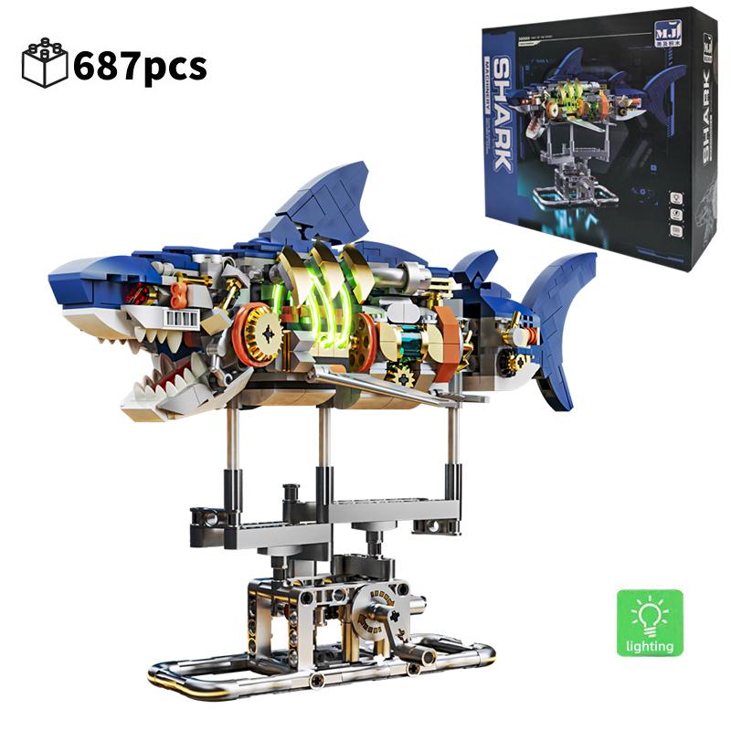 STEM Механические Морские Животные Строительные Блоки Подвижный Кит Осьминог Акула-Манта Пиранья MOC Креативный Настольный Дисплей Подарок