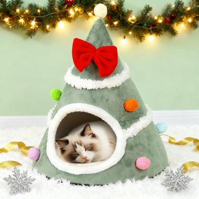 Кошачья лежанка в виде елки Мебель для холодной погоды Рождественский домик для питомца в помещении для кошки для мелких средних крупных пород Гостиная