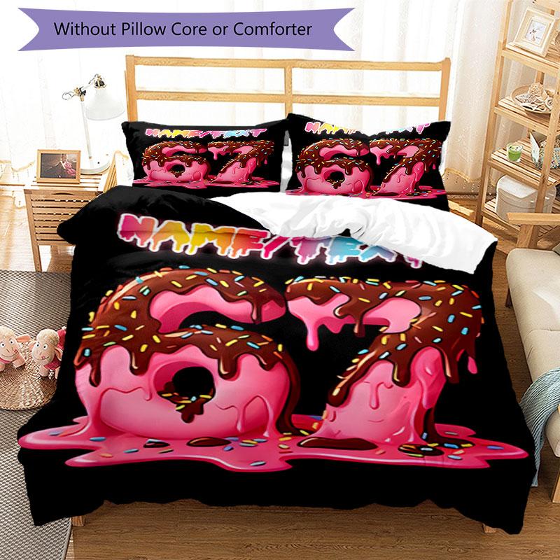 3PC Custom Name Dessert Number Celebration Bedding Set Printed Bedding Set Duvet Cover Closure Includes 1 Duvet Cover & 138 Pillowcases for Bedroom