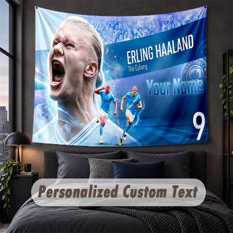 Custom Name Text Tapestry,Erling Haaland Decorative Wall Hanging, Background Tapestry For Home Bedroom