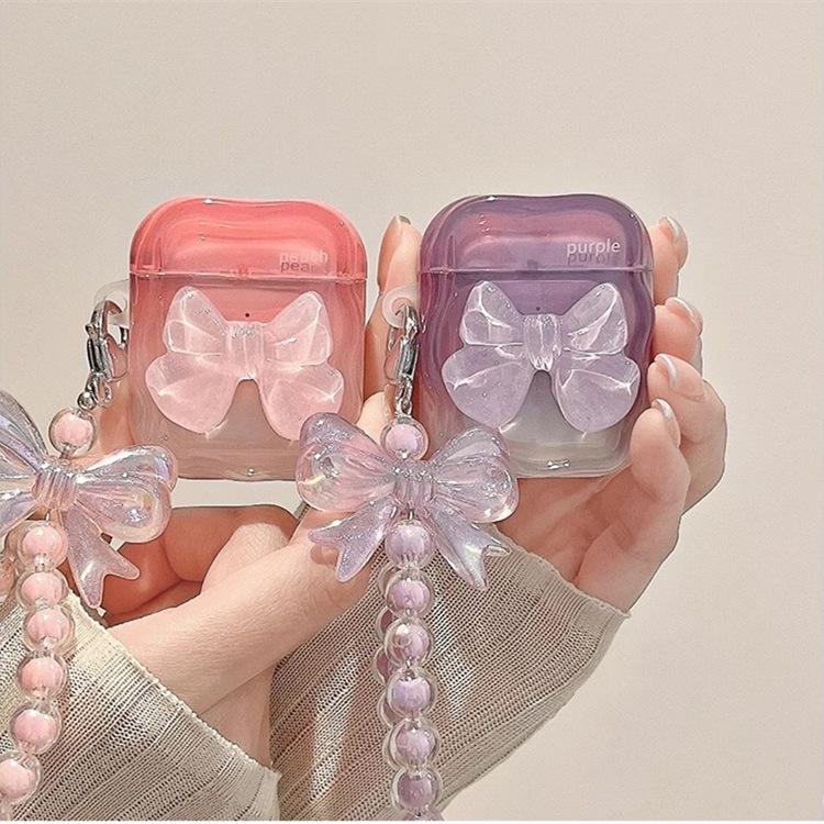 Gradual change three-dimensional bow AirPods 1 protective case Apple 1/1st generation/pro bluetooth headset anti-drop soft case