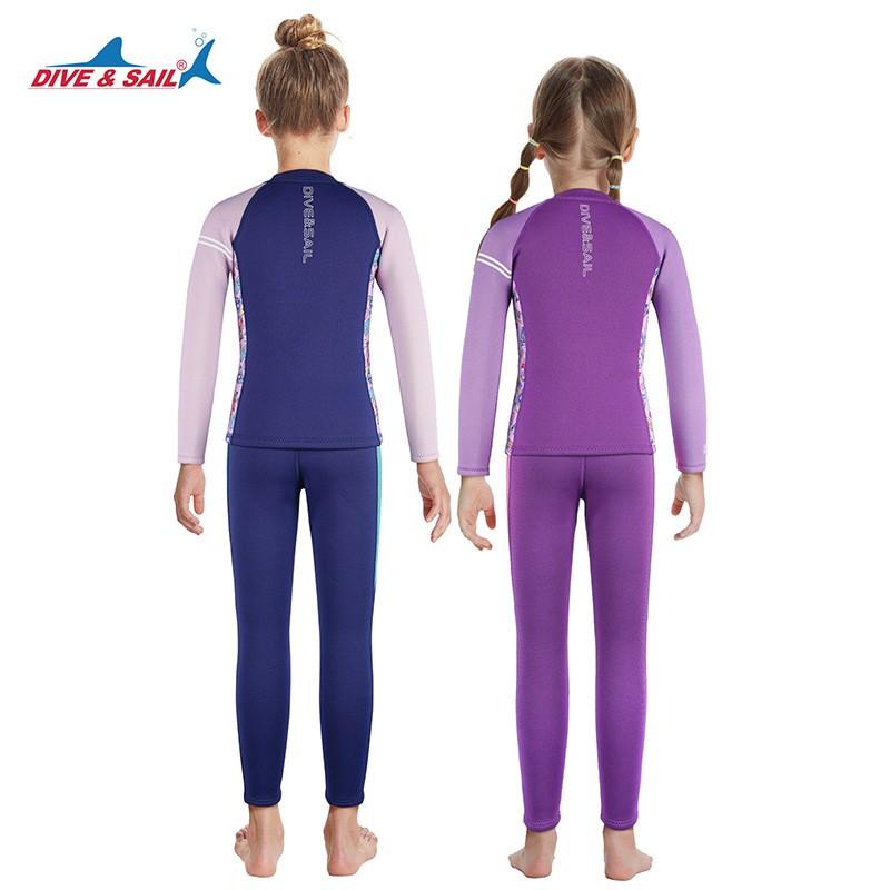 2.5MM Kids Long Sleeve Shorty Wetsuit Girls Thermal Swimsuit Snorkeling Surfing Diving