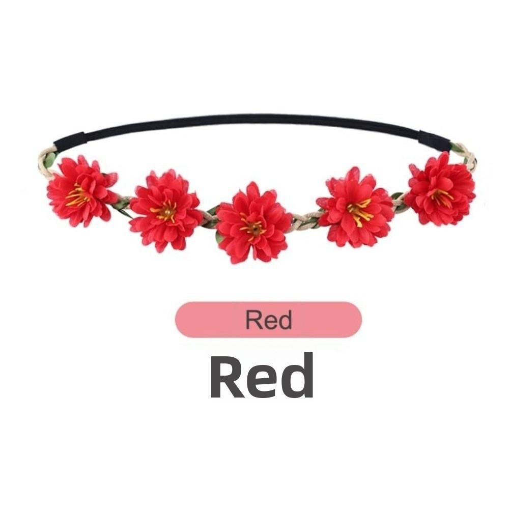 Hand Woven Floral Wreath Crown Adjustable Ribbon Bohemia Garland Headpiece for Photography Props