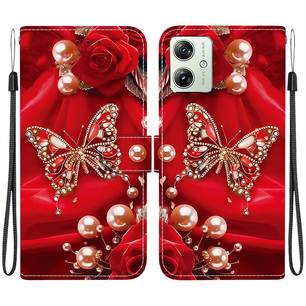 Чехол-книжка из искусственной кожи ручной работы для Motorola Moto G54, противоскользящая противоударная крышка с ремешком на запястье и дизайном в виде сердечка/розы/кошки