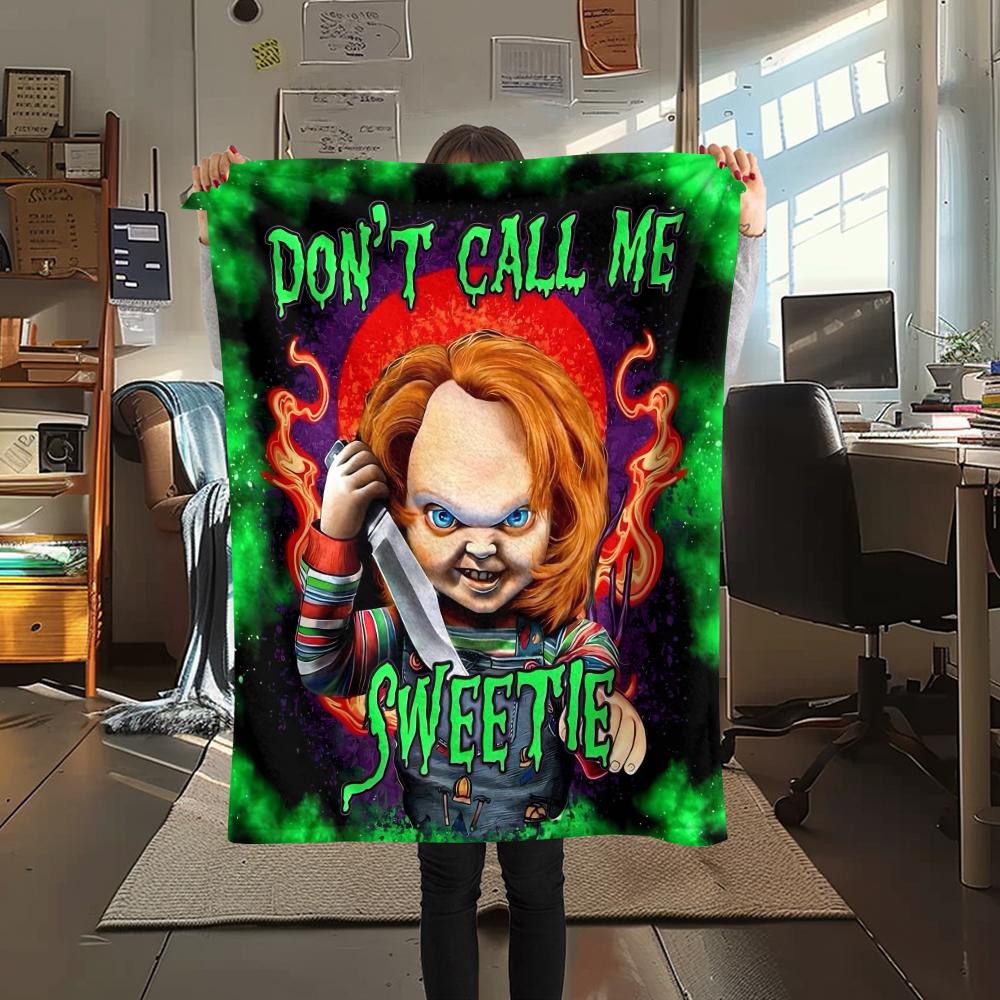 1Pc Horror Character Print Flannel Blanket, High quality Comfortable for All Seasons, Home Decor, Warmth and Comfort, Perfect for Gifts