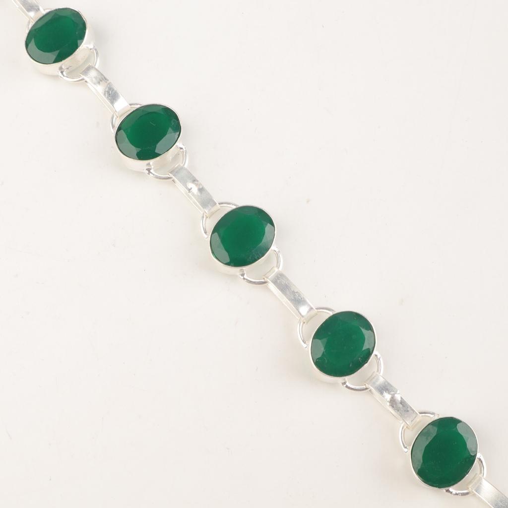 Зеленый Оникс Драгоценный Камень 925 Стерлинговое Серебро Ювелирные Изделия Ручной Работы Браслет 9" Для Свадьбы RB-6-14