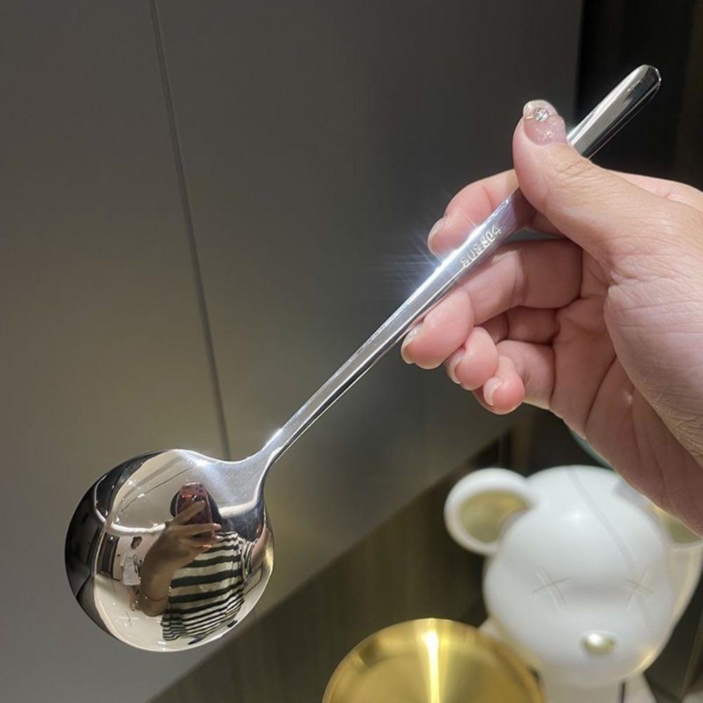Ложка из нержавеющей стали, бытовая ложка для риса, кофейная ложка, дорогостоящая круглая ложка с длинной ручкой, корейская десертная ложка, звонкая ложка
