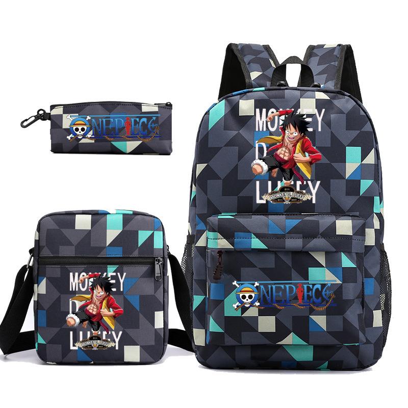Riman One Piece Backpack 3-Piece Set, Boys And Girls Laptop, Youth Schoolbag, Messenger Bag, Pencil Bag.