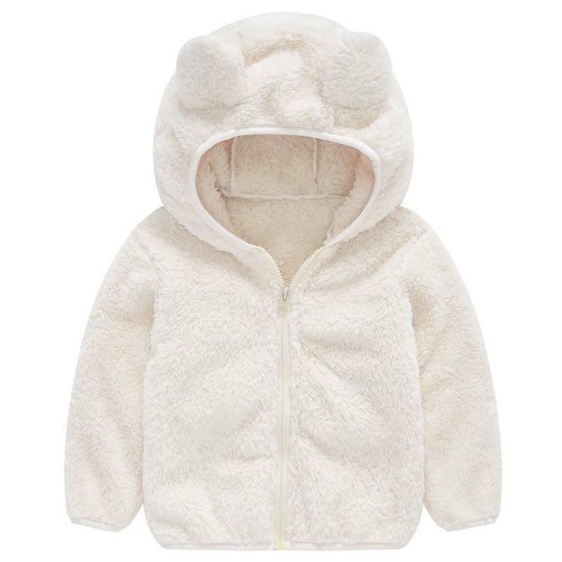 Kids Pure Color Teddy Fur Jackets Children Bear Ear Hoodies Coats Boys Girls Winter Warm Outerwear