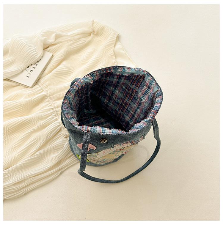 Портативная джинсовая сумка-ведро женская сумка для обеда с вышивкой уличная сумка через плечо большая сумка