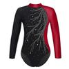 Girls Kids Sparkly Rhinestones Gymnastic Leotard Long Sleeve Ballet Dance Athletic Workout Bodysuit Unitard