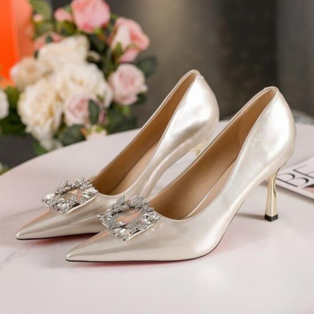 Melting Brown Women S cryStal Square Buckle pumpS 2color