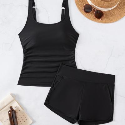 Новый женский слитный купальник, топ с принтом, шорты с карманом, костюм танкини