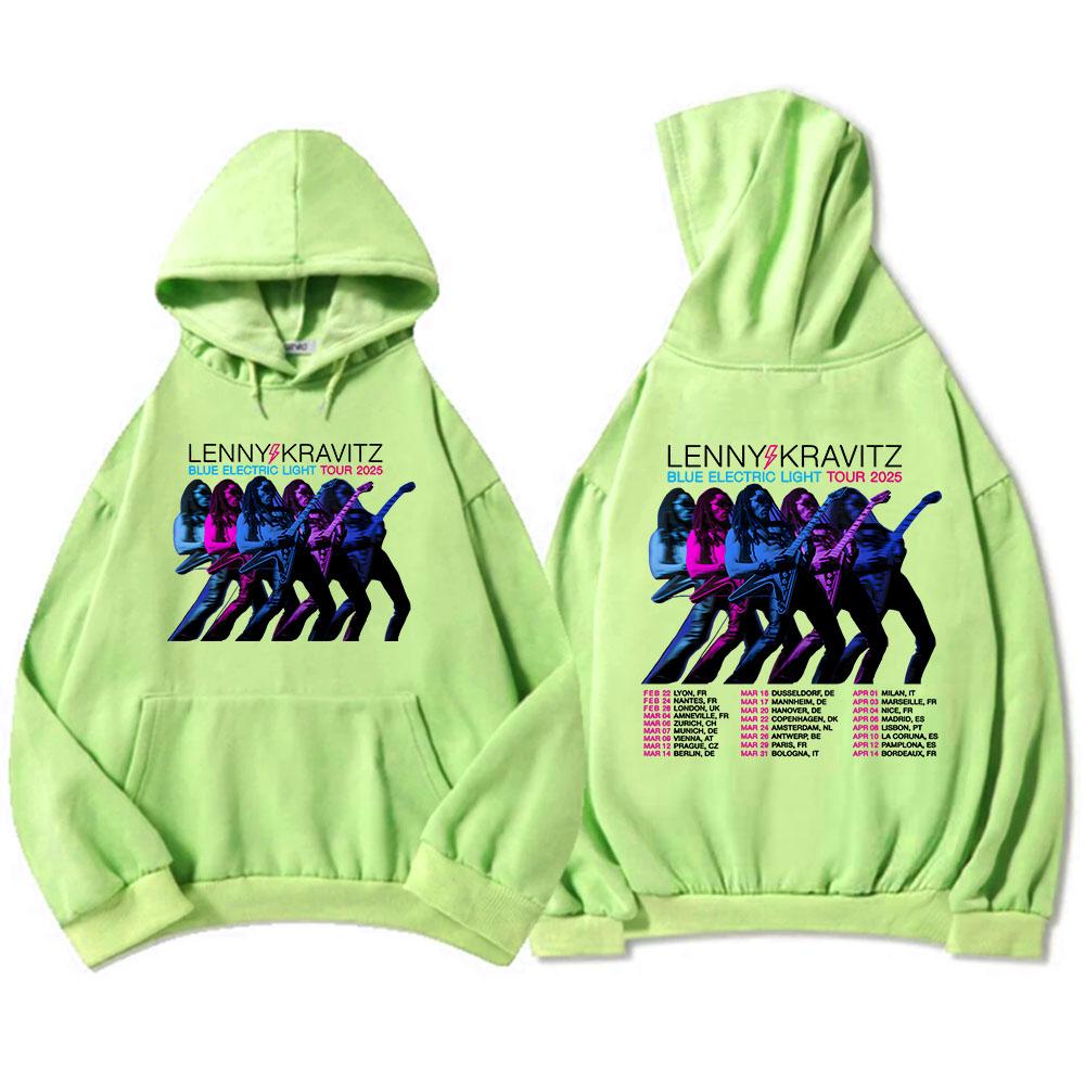 Lenny Kravitz Blue Electric Light Tour 2025 Толстовки с капюшоном Rock Rapper Graphic Print Sweatshirt Heavy Mental Fashion Unisex Streetwear