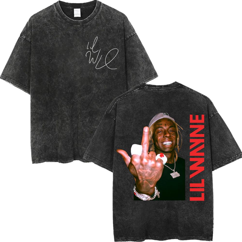 Vintage Washed Rapper Lil Wayne Print T Shirt High Quality Fashion Short Sleeve Tshirt Men Women Summer Casual Cotton Tshirts