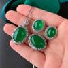 Jewelry Ice Seed Fluorescent Denier-Shaped Green Chalcedony Light Body Jade Pendant Three-Piece Set Main 13 * 18-10 * 12