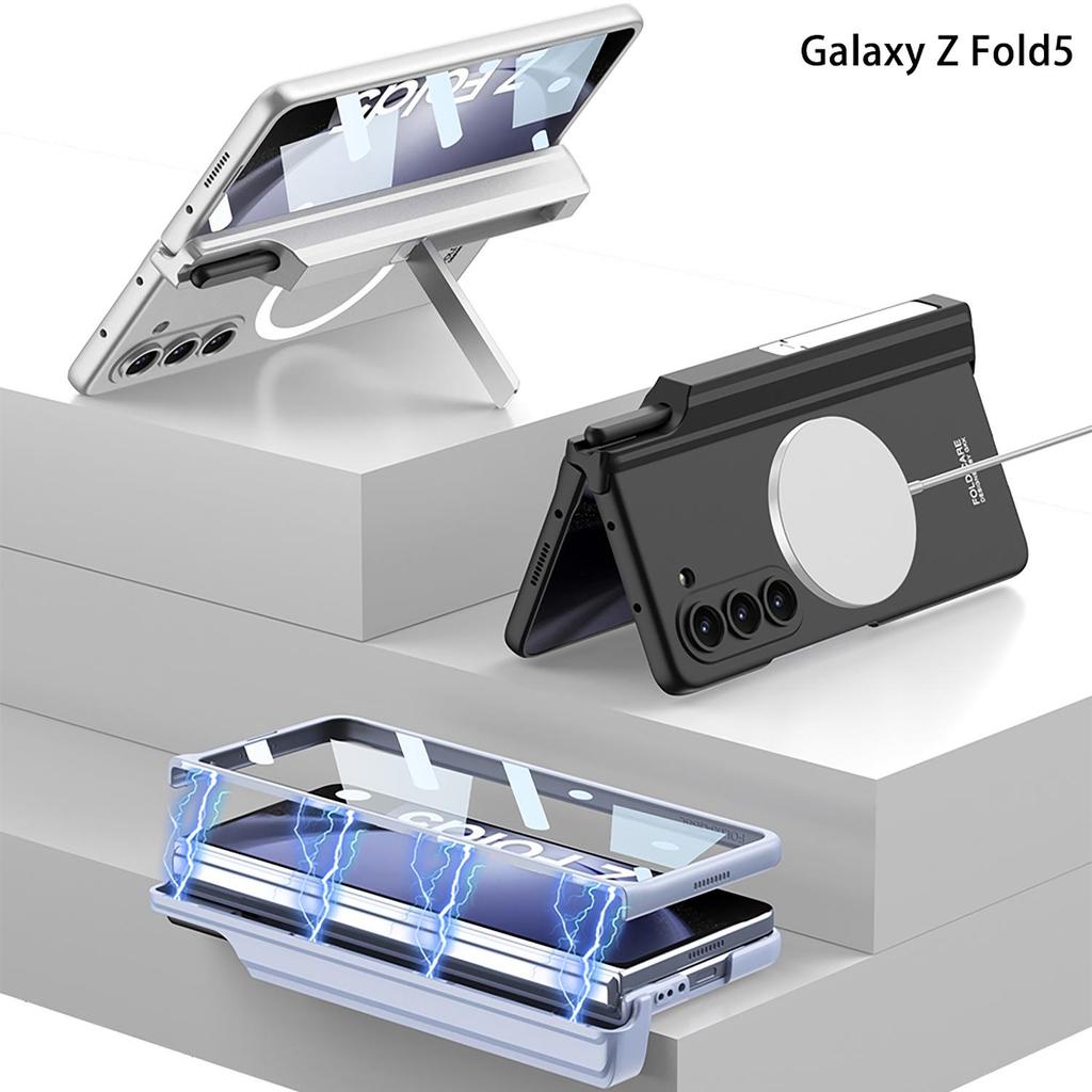 Магнитный чехол для беспроводной зарядки Samsung Z Fold 5 - Полное покрытие, Креативный дизайн, с подставкой