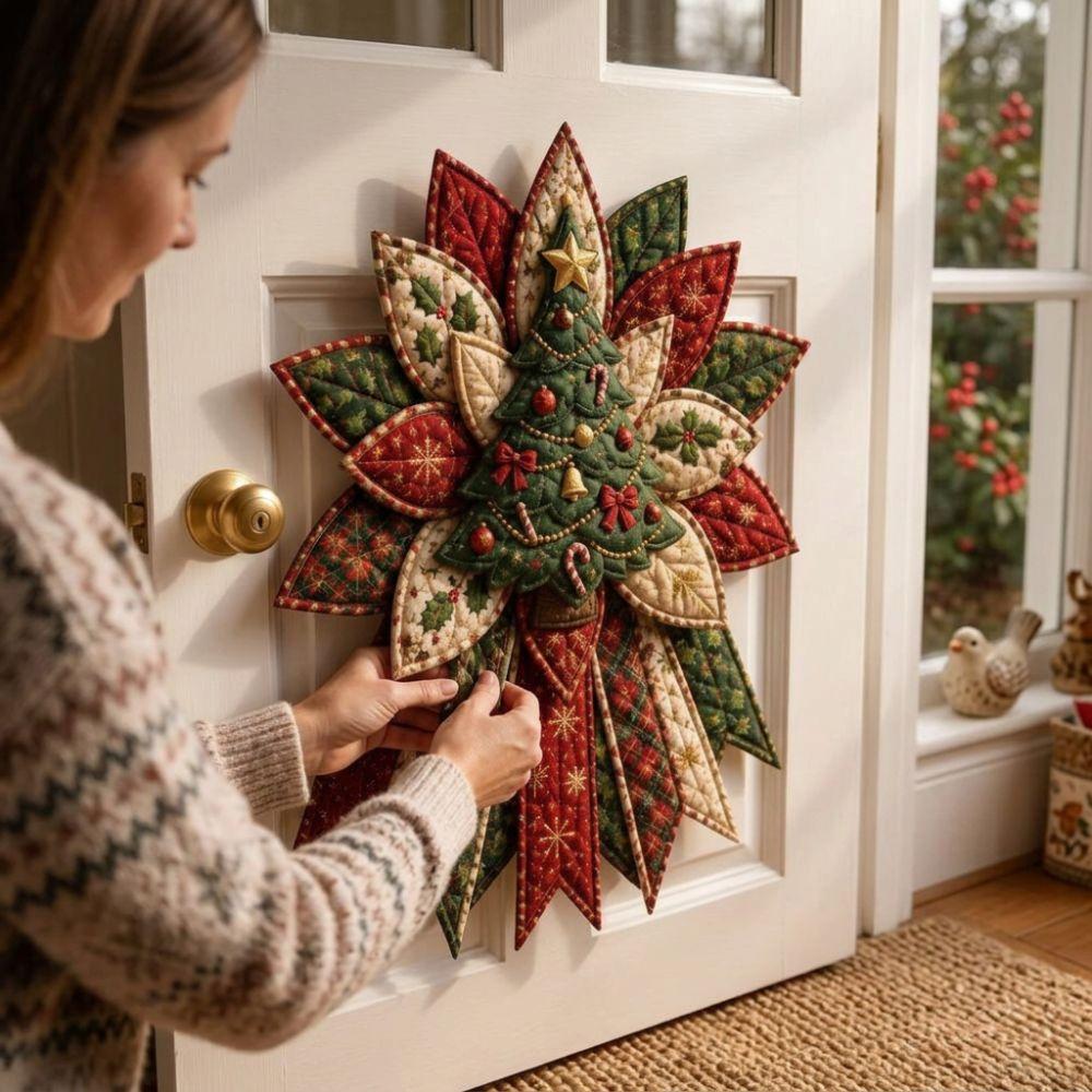 Handmade Patchwork Bow Sewing Set Pre-Cut Fabric Strips Quilted Christmas Hanging Kit Fall Harvest