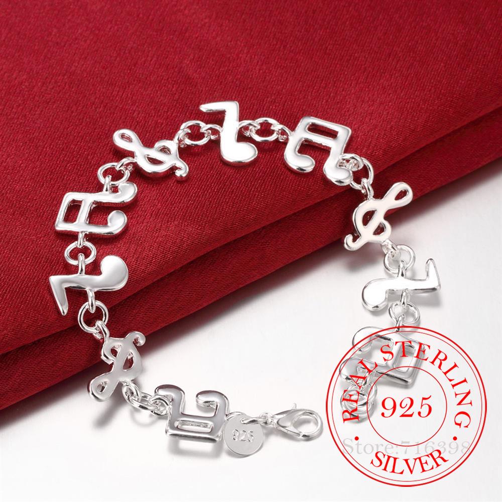 925 Sterling Silver Bracelet for Women Music Note Chain Bracelets & Bangle Wristband Wedding Bridal Jewelry Joyas De Plata 925