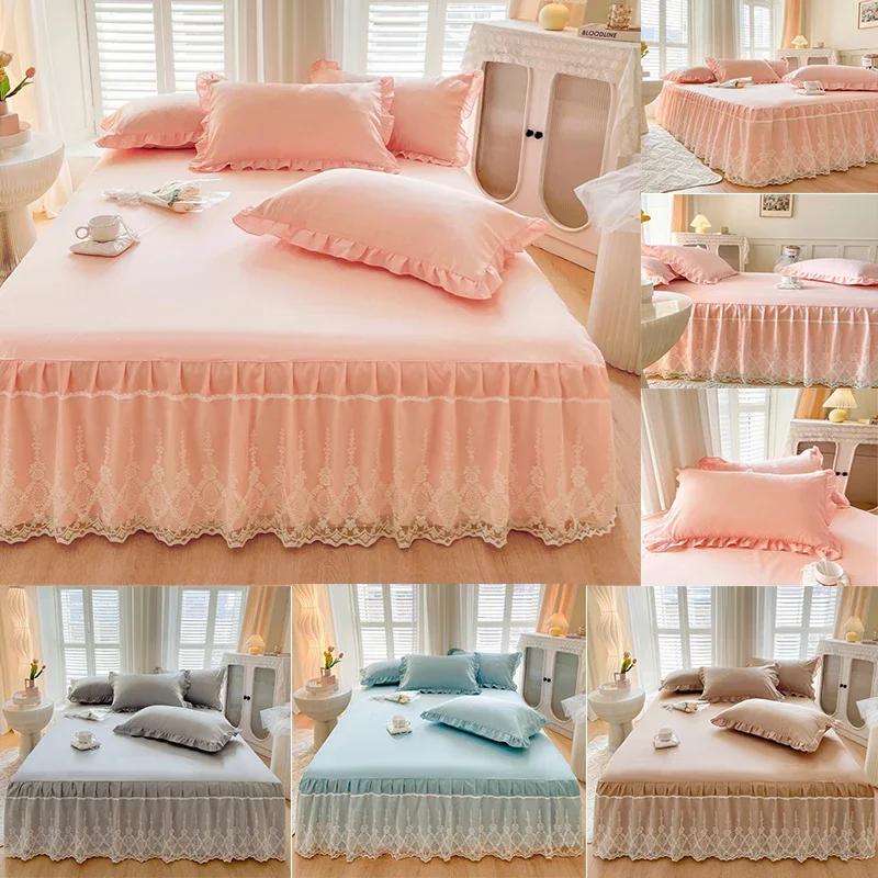Кружевная юбка-кровать, роскошное покрывало принцессы для девочек, королевский размер, весенние простыни, наматрасник, постельное белье в стиле ретро с юбкой
