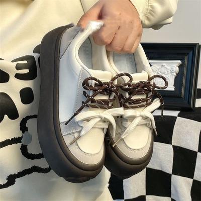 Женская обувь Весна Осень Круглый носок Шнуровка Туфли для женщин Высокая платформа Дизайнерский дизайн Молодежный тренд 2025 Носить XL