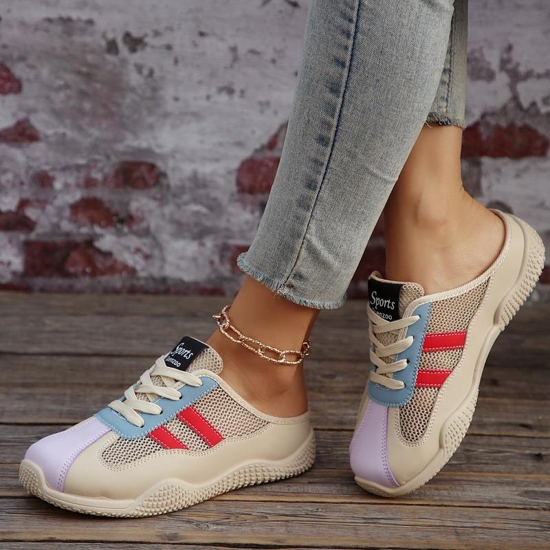 Модная женская обувь 2025 Горячая распродажа Женские тапочки с закрытым носком Новые Модные туфли на шнуровке спереди в сочетании цветов Легкая удобная повседневная обувь