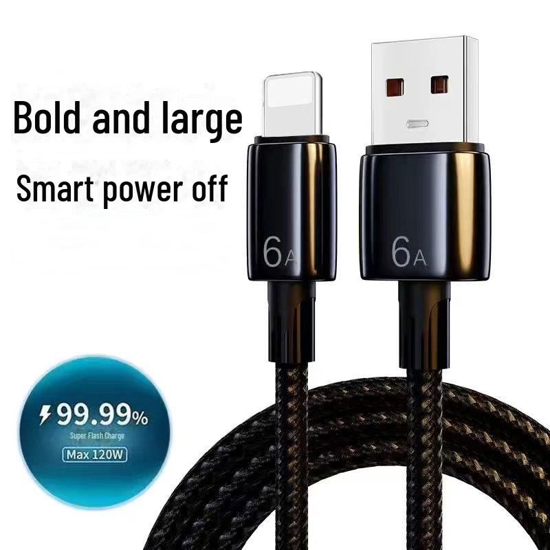 Super Fast Charge 6A Type-C Braided Data Cable for Huawei, Apple, Android - 120W