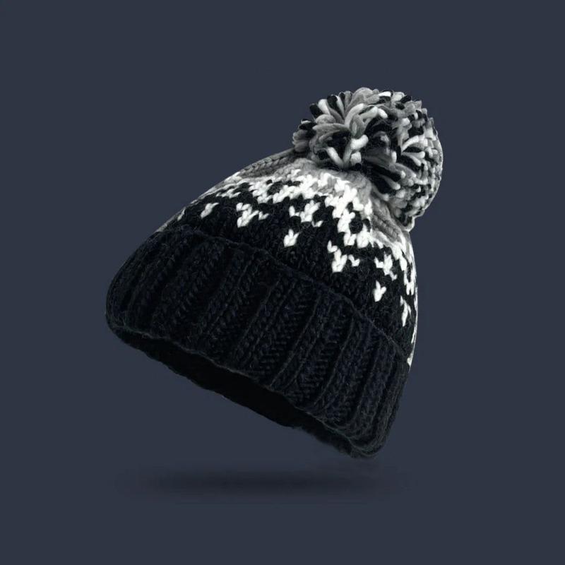 Women S Fair Isle Knit Hat Ear Flap Pom Pom Warm Winter Hat