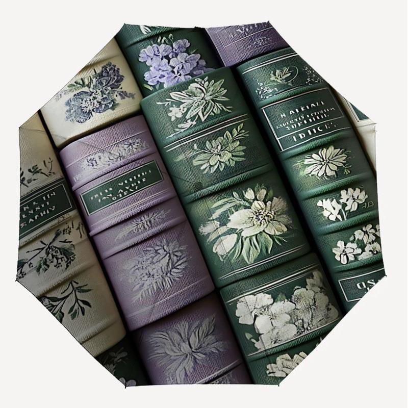 1pc floral patterns books Automatic Open/Close Umbrella with Windproof, 8-Rib Sturdy Canopy, Durable Ribs, Fashionable Design1162A