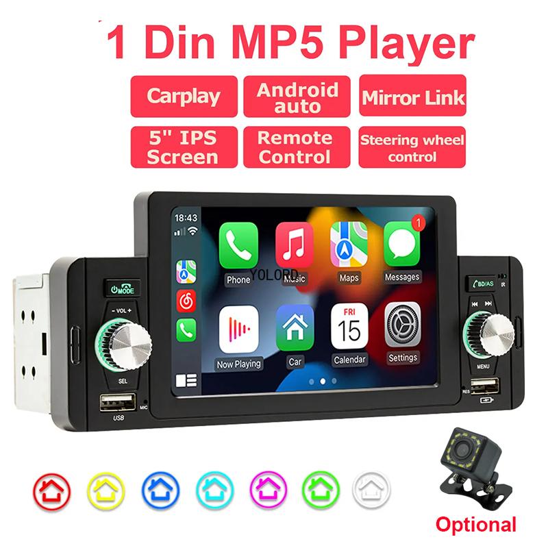 Car Radio 1Din MP5 Player Autoradio Stereo 5 Inch IPS Screen Carplay Mirror Link Bluetooth Universal Multimedia Player