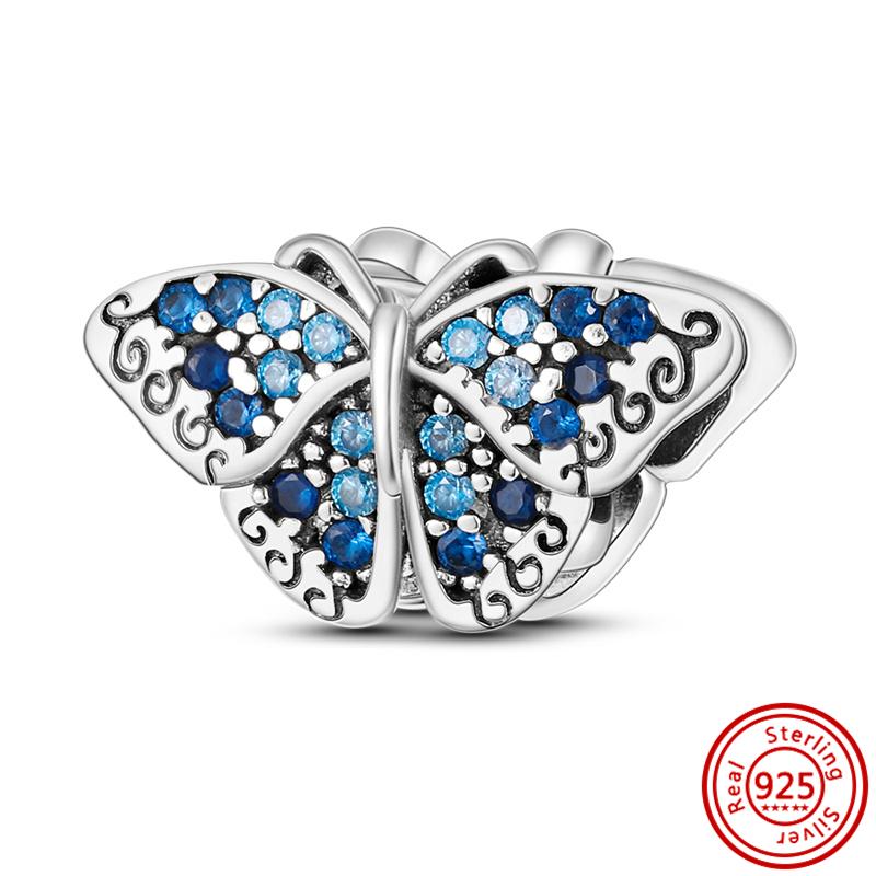 925 медь Пчела Гусеница Бабочка Стрекоза Божья коровка Четырехлистный клевер Шармы-талисманы Подходят для браслета Pantaro Изысканный циркон Подарок