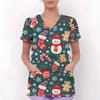 Womens V-Neck Short Sleeve Nursing Scrub Top With 3D Cartoon Print Comfortable Workwear Casual Medical Uniform
