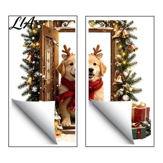 Decorative Door Stickers for Christmas 2Pcs 3D Illusion Dog Wall Sticker, Removable Self?Adhesive Holiday Atmosphere Decal, Puppy Mural Living Room