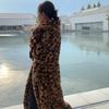 Womens Faux Fur Coat Leopard Print Long Winter Leather Warm Streetwear