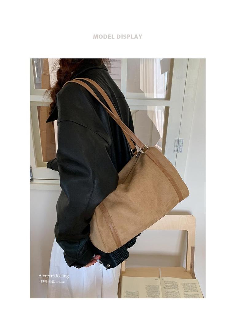 2025 Suede Boston Bag: High-End, Large Capacity One-Shoulder Crossbody