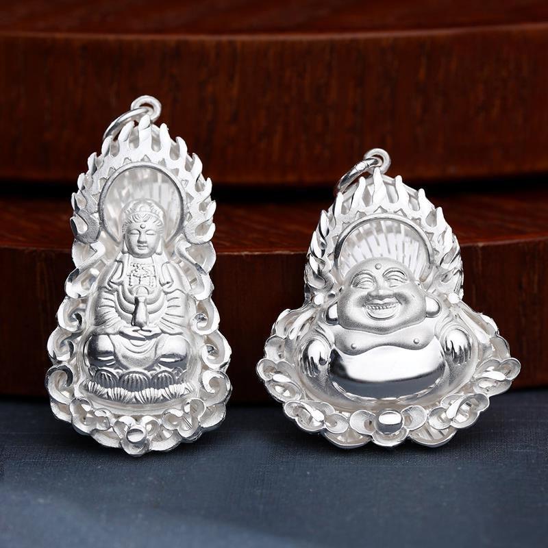 Flame Guanyin Bodhisattva Pendant Necklace for Male and Female Maitreya Buddha for Peace
