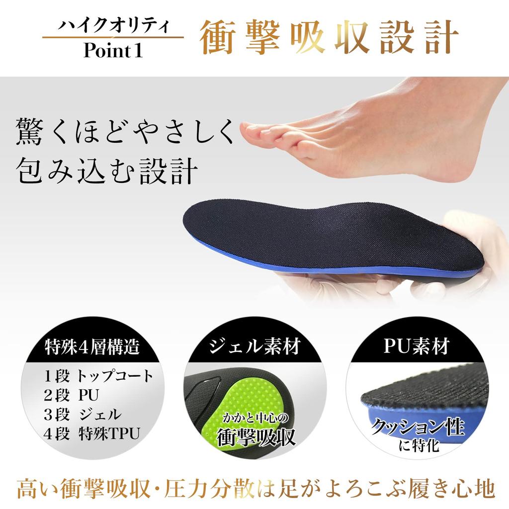 Rela Kino Insole by Physical Shock Absorption Arch Support Arch Insole for Men Women [Supervised Therapist] (Black, L27.5-28.5)