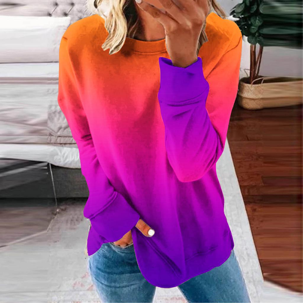 Women's Top Autumn Winter Stripe Tie-dye Print Sweatshirts Long Sleeved O Neck Gradient Hoodies Female Casual Tops