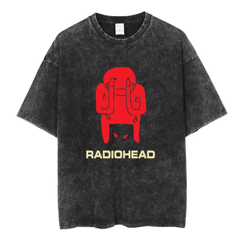 Британская рок-группа Radiohead Классический Постер Графический Принт Футболка Мужская Женская Уличная одежда Хип-хоп Винтажная Стиранный Хлопок Свободный Большой Размер Топ Летний Новый Футболка