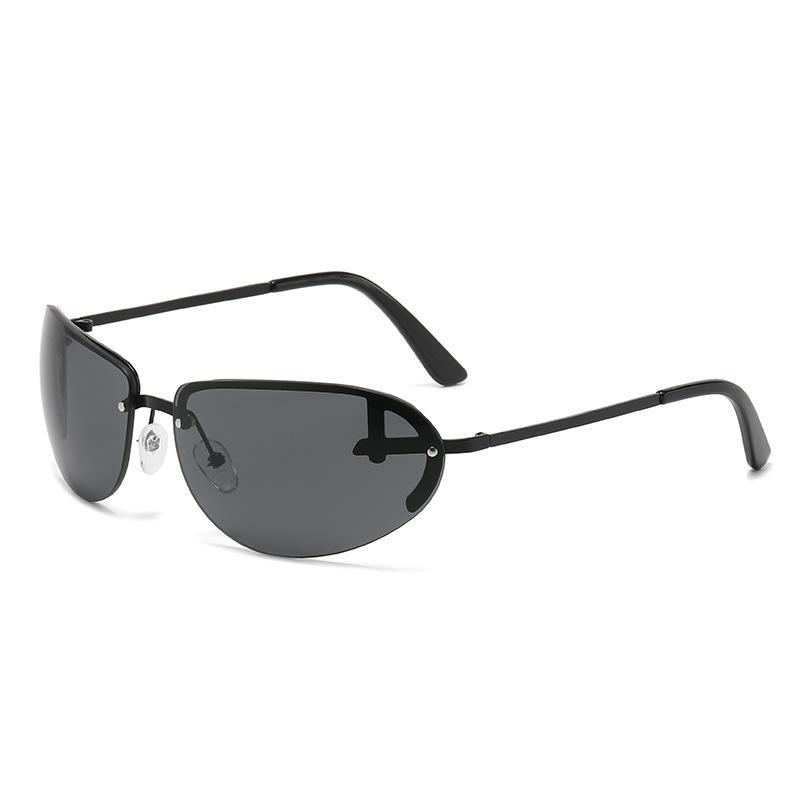 YK Future Technology Wind Sunglasses Oval Steampunk Street Rock Concave Sunglasses Metal Large Frame Mirrors