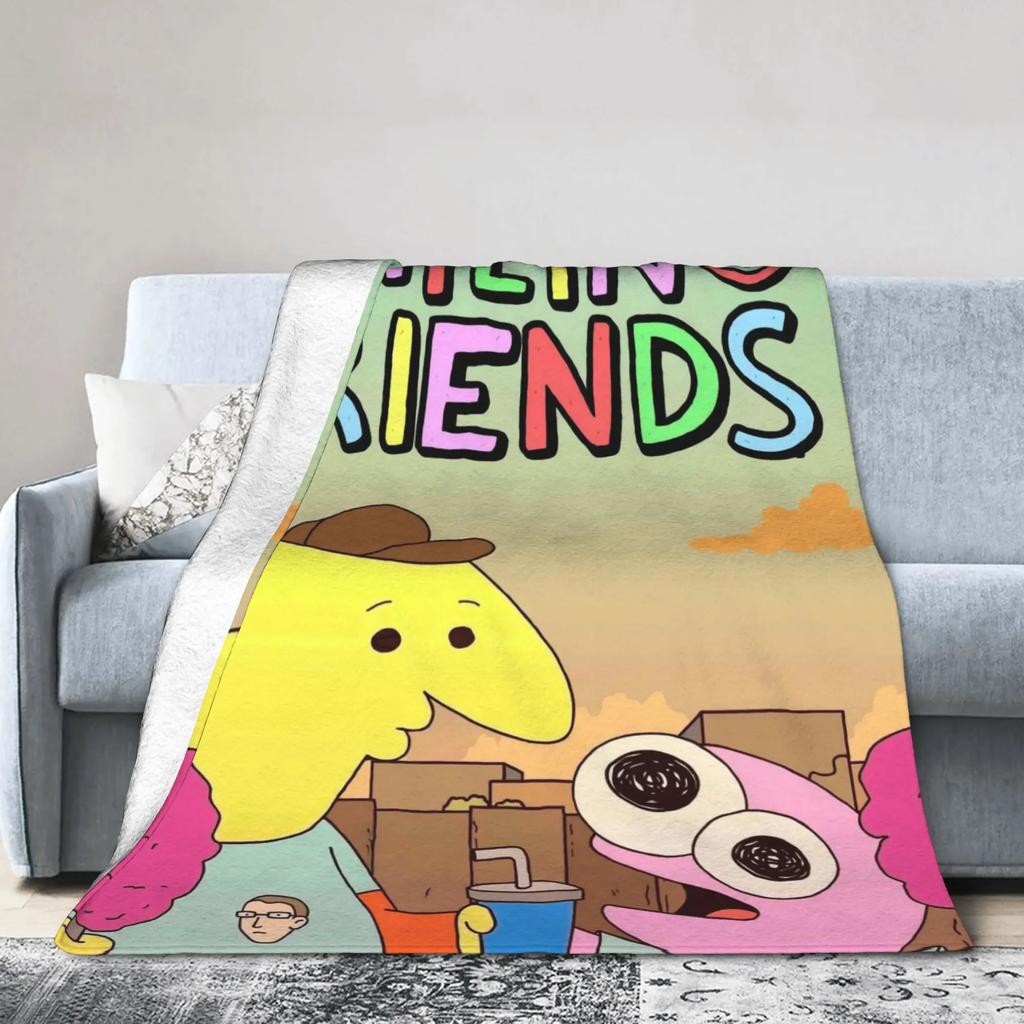 Smiling Friends Cartoon Plush Blanket Soft Flannel Bedding Throw for Kids Outdoor Use Warm Custom DIY Gift Idea