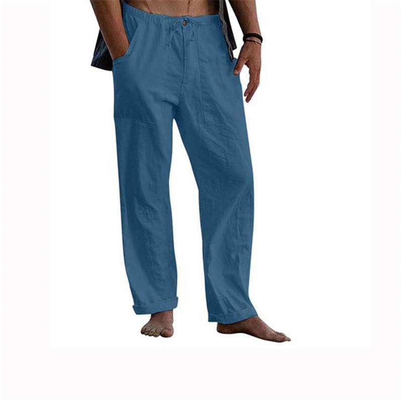 Мужские летние пляжные удобные дышащие свободные хлопковые льняные брюки для йоги, эластичные брюки на шнурке