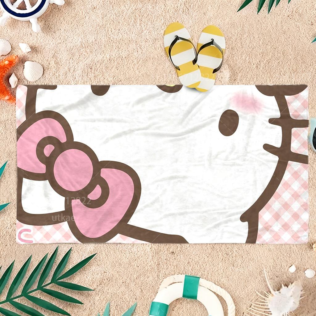 Cute Hello Kitty 2D Print Beach Towel for Summer Pool Beach Bathroom Travel