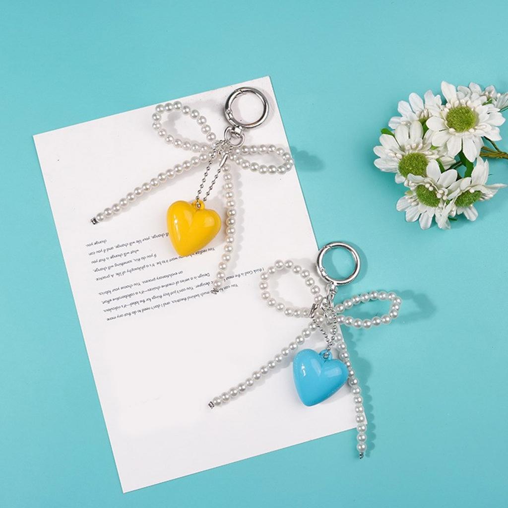 Heart Shaped Bead Keychain with Handmade Detail Lovely Heart Shaped Keychain Unique Beaded Bowknot Stylish Phone Straps