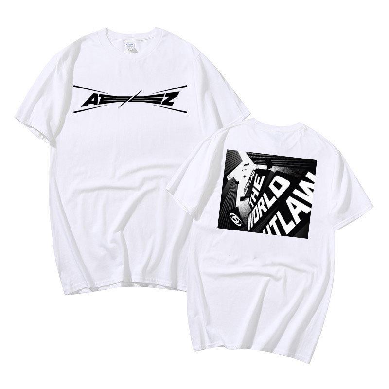 Летний топ для женщин KPOP ATEEZ хлопковая футболка с принтом Harajuku Повседневная унисекс и женская модная футболка оверсайз