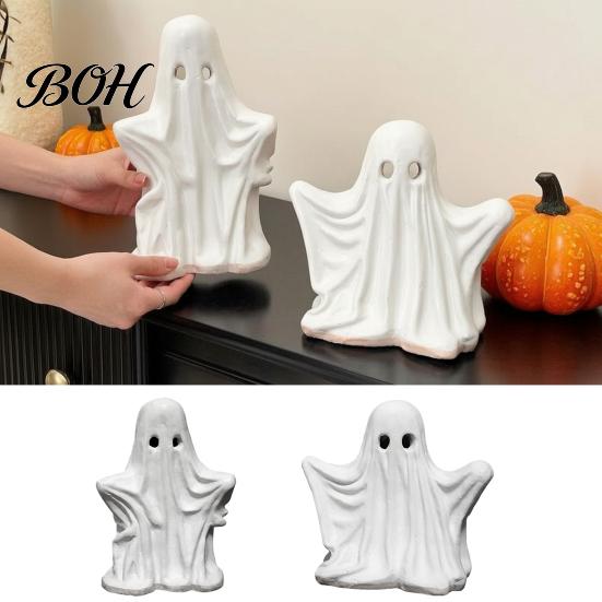 Retro Aesthetic Ornaments Halloween Ghost Figurine, Spooky Cute Statue, White Party Supplies Ornament for Home Tabletop Fireplace Decorations Decor