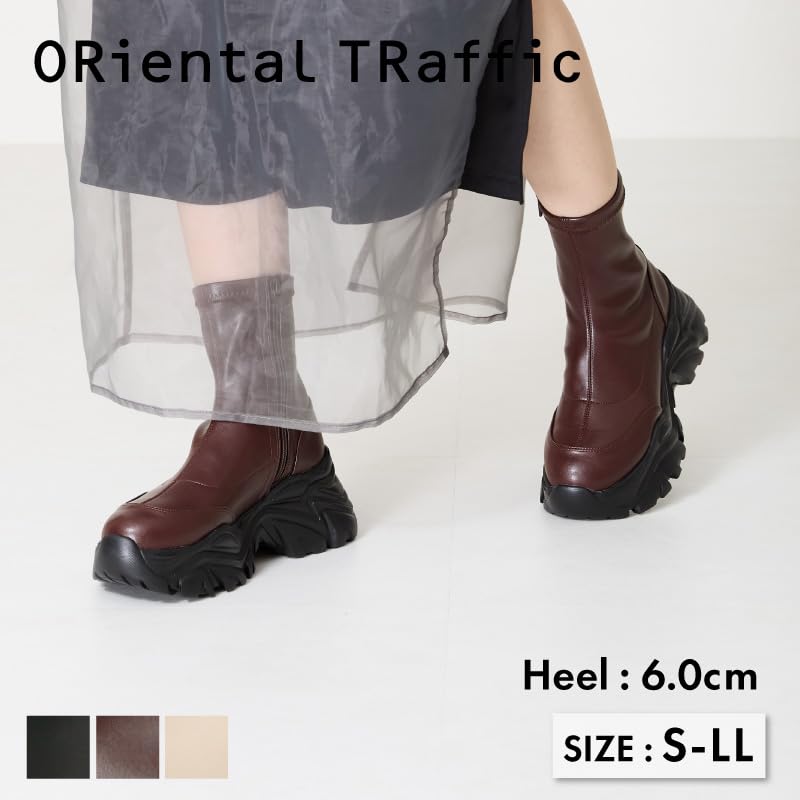 Fashion Short Thick Style Sneaker Stretch Side BLACK [Oriental Traffic] Boots, Boots, Sole, Enhancement, Lightweight, Sole, Material, Soft, Zipper,